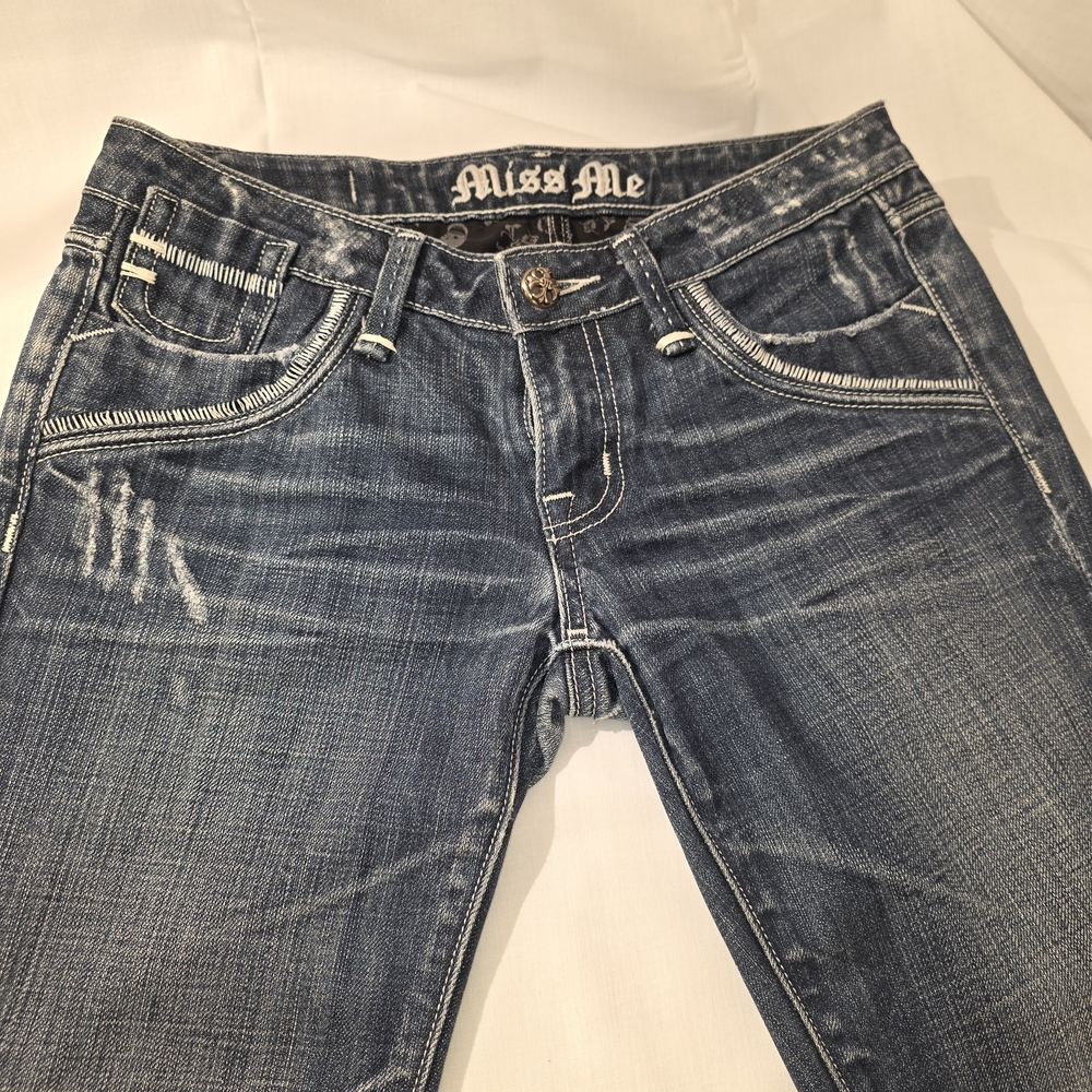 Y2K Miss Me Dark Blue Distressed Denim Jeans, 27w, STYLE JP4641.